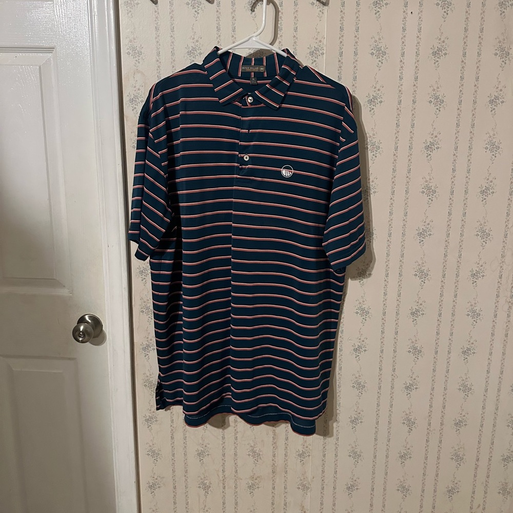 Peter Millar Men's Polo with Red and White Stripes